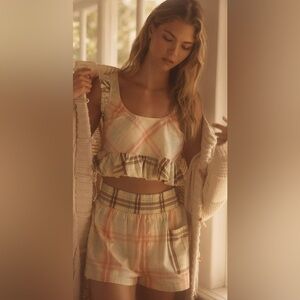 LyreBird Anthropologie Ruffle Flannel Crop Top, size Medium, NWT